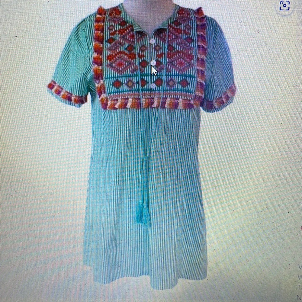 Velzera Anthropologie Embroidered Green Stripe Boho Dress Medium NWT